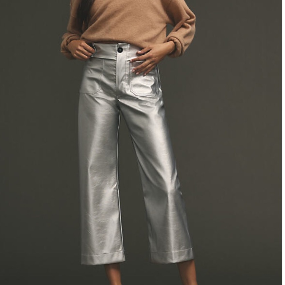 Maeve The Colette Cropped Wide-Leg Faux Leather Pants